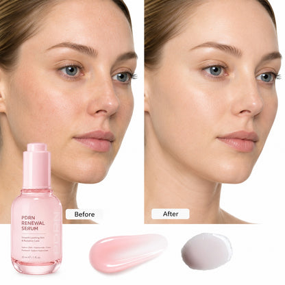Illustrative before-and-after skin appearance comparison for PDRN Renewal Serum