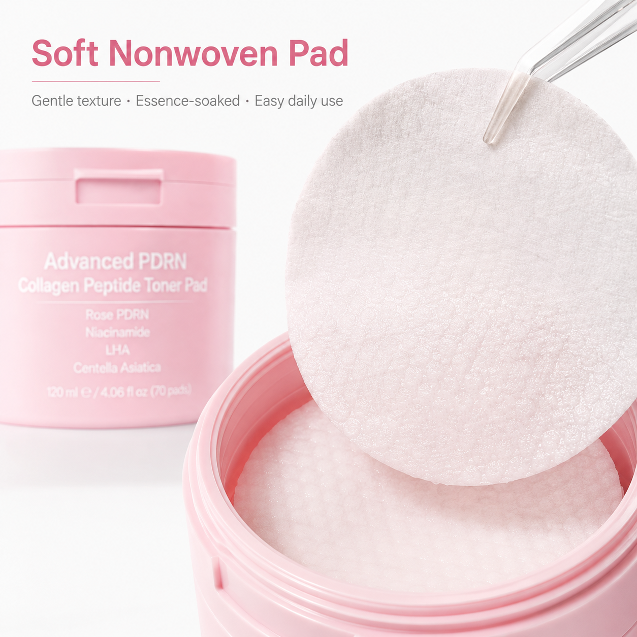 Pre-soaked PDRN toner pad texture for facial skincare