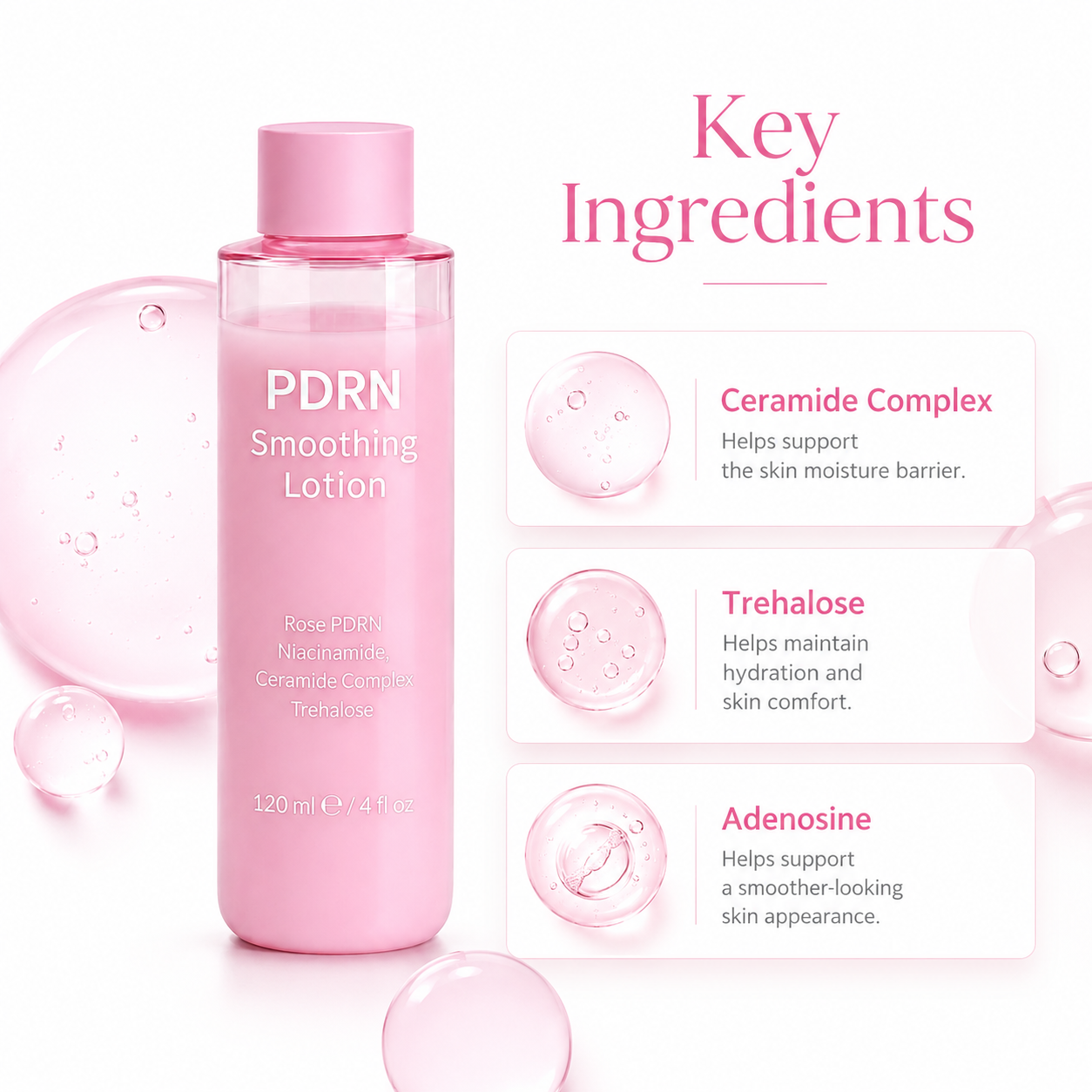 PDRN toner pads key ingredients with niacinamide LHA and Centella