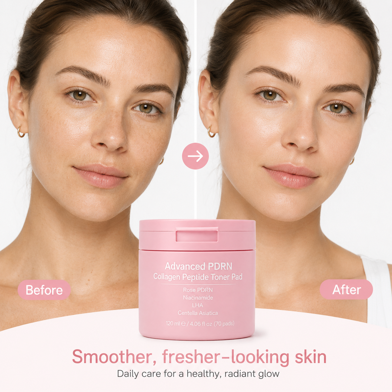 Model using PDRN toner pads for facial skincare routine