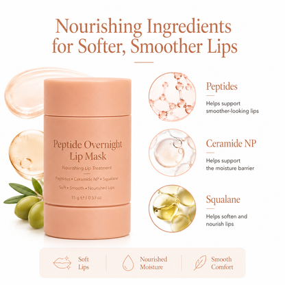 Peptide lip mask key ingredients with peptides ceramide NP squalane and hyaluronic acid