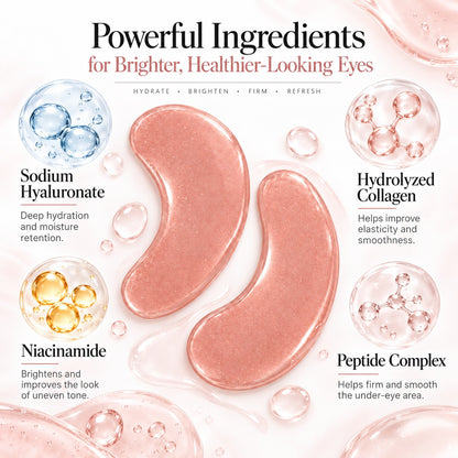 Pink hydrogel eye patches with hyaluronic acid collagen niacinamide and peptides