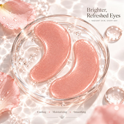 Pink peptide hydrogel eye patches with glossy hydrating gel texture