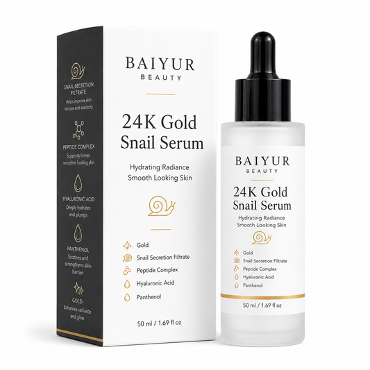 Private label 24K Gold Snail Serum 50ml frosted dropper bottle with custom paper box for OEM skincare brands
