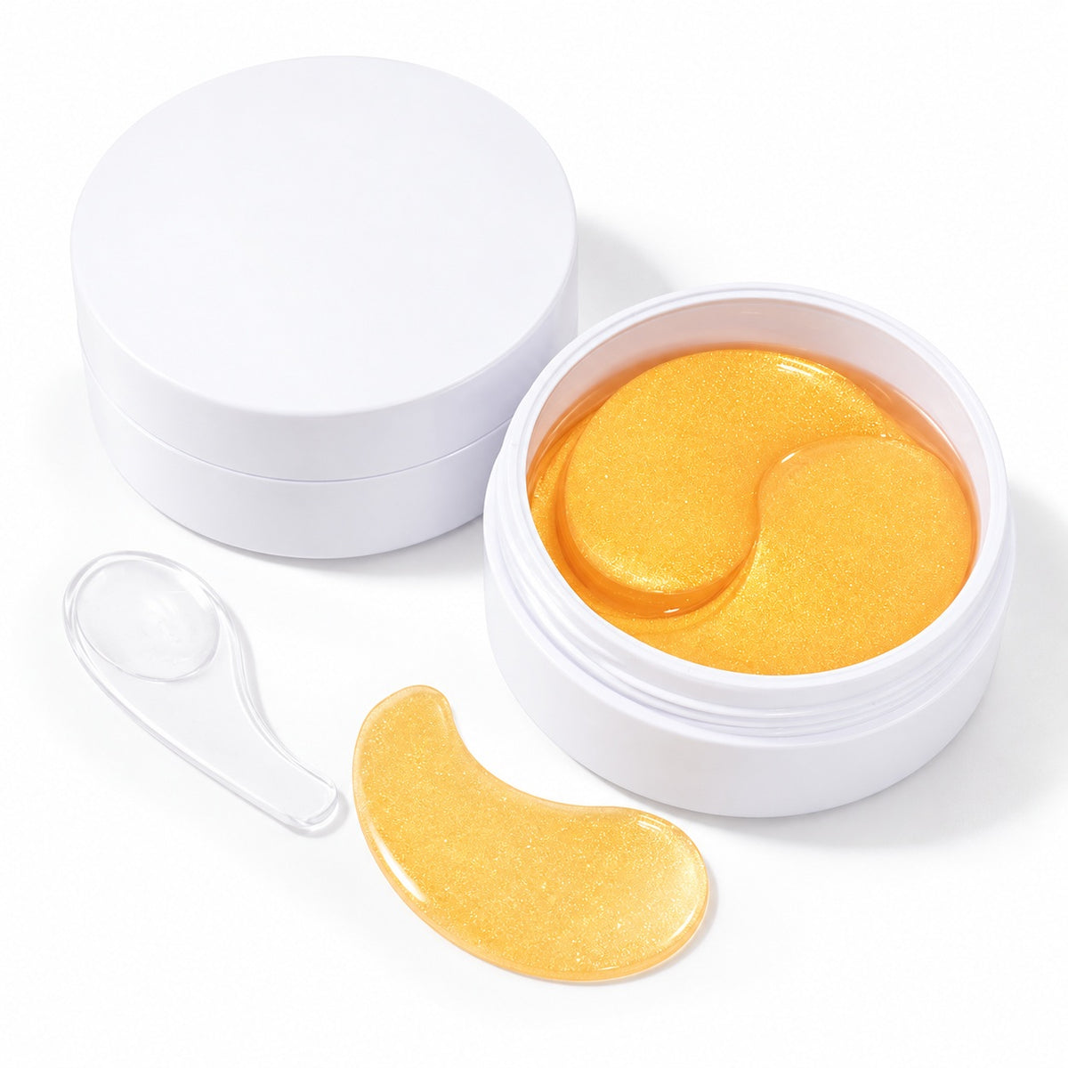 Private Label Gold Hydrogel Under Eye Patches in 60 PCS jar with cosmetic spatula