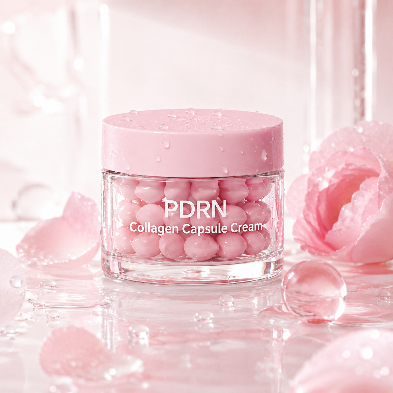 Private label PDRN capsule cream jar and box packaging