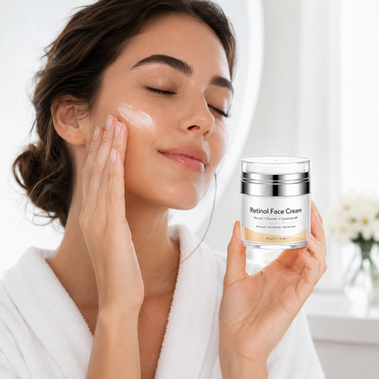Retinol renewal face cream used in a night skincare routine