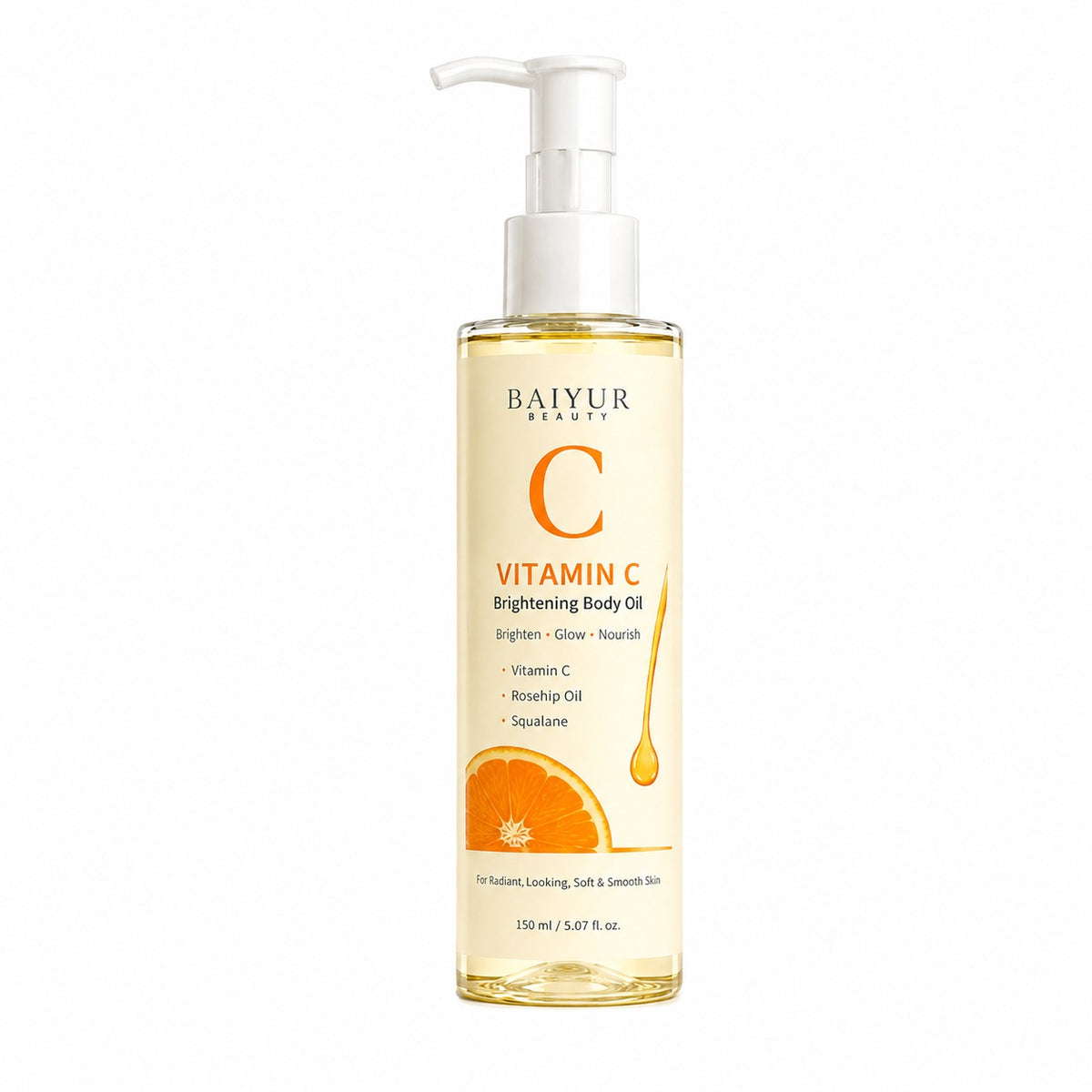 Private label Vitamin C Brightening Body Oil with bottle and paper box packaging by Baiyur Beauty