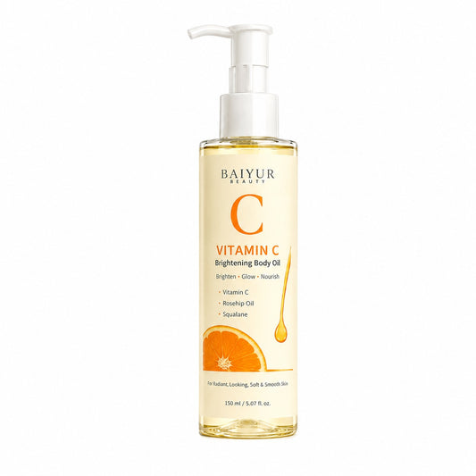 Private label Vitamin C Brightening Body Oil with bottle and paper box packaging by Baiyur Beauty