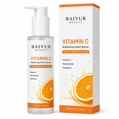 Private label Vitamin C Brightening Facial Cleanser with bottle and paper box packaging by Baiyur Beauty