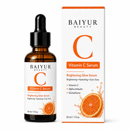 Private label Vitamin C Serum with bottle and paper box packaging by Baiyur Beauty