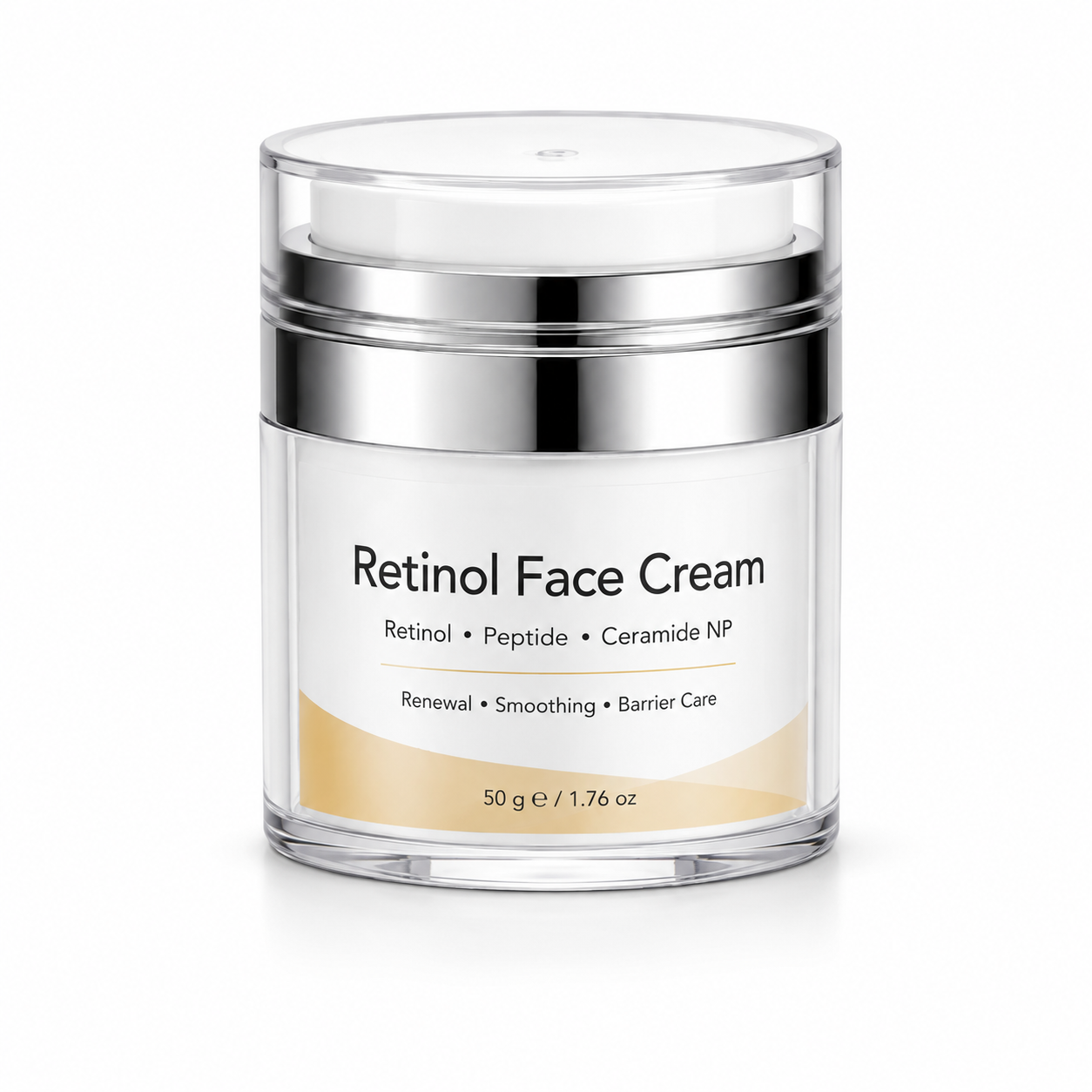 Retinol Face Cream with retinol peptide and ceramide NP in silver airless jar