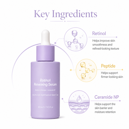 Retinol serum key ingredients with retinol peptide and ceramide NP