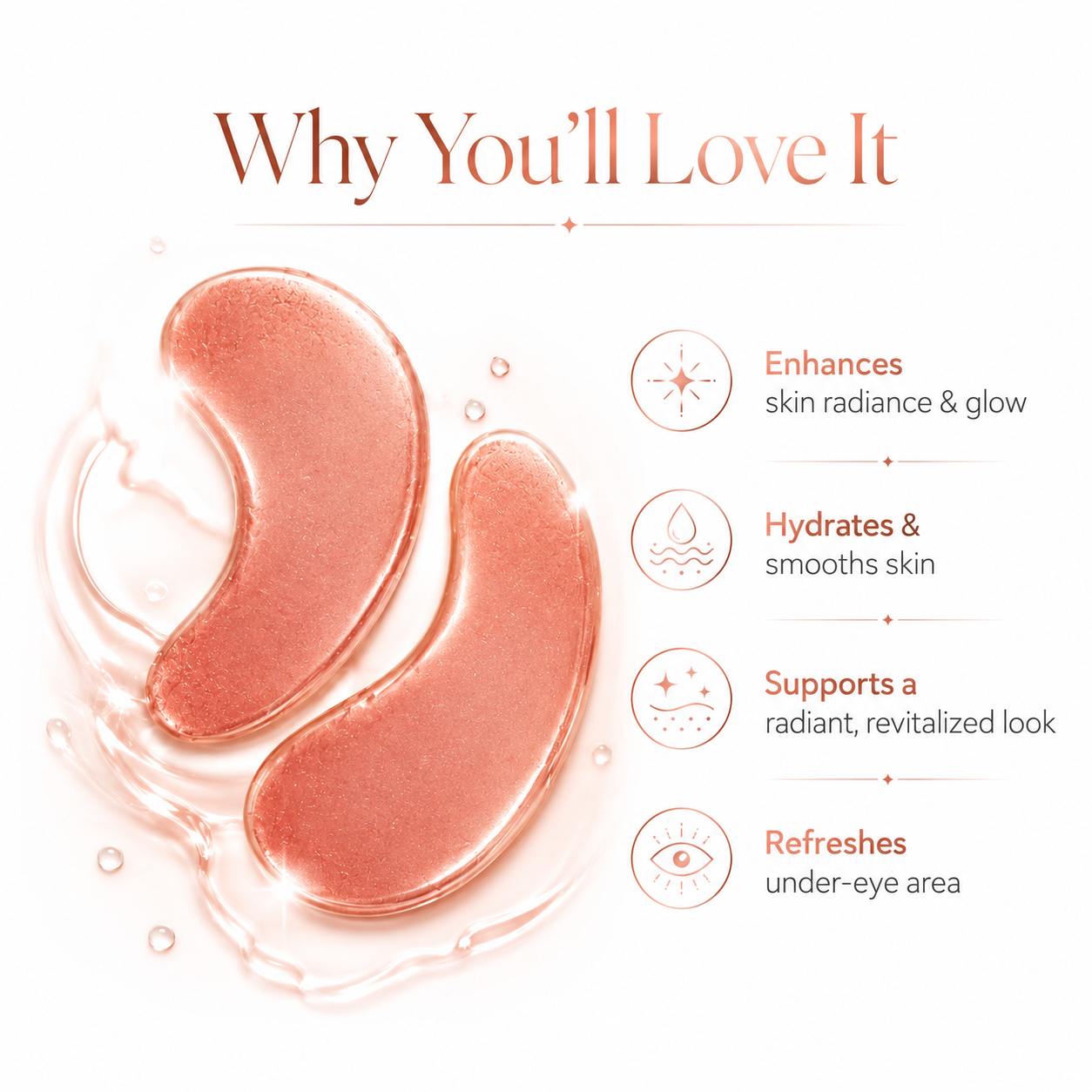 Radiance boosting rose gold under eye patches for tired-looking eyes