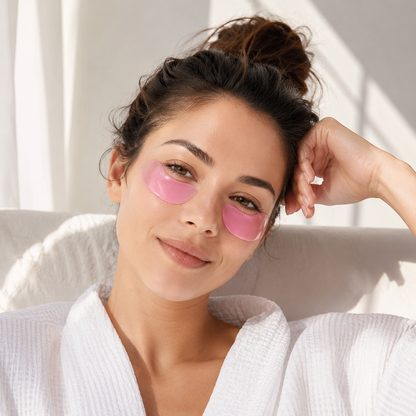 Rose gold hydrogel under eye patches with shimmering cooling texture