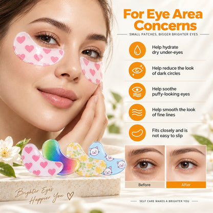 Sweet Heart printed hydrogel eye patches formula highlights and moisturizing eye care benefits