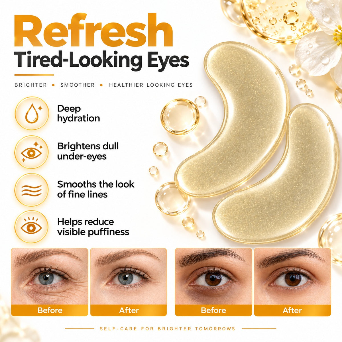 Transparent glitter eye patches for hydration brightening fine lines and puffiness care