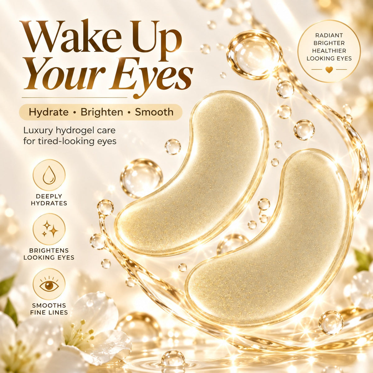 Clear shimmer hydrogel eye patches for hydrating brightening and smoothing tired-looking eyes