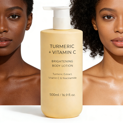 Model applying Turmeric Vitamin C brightening body lotion