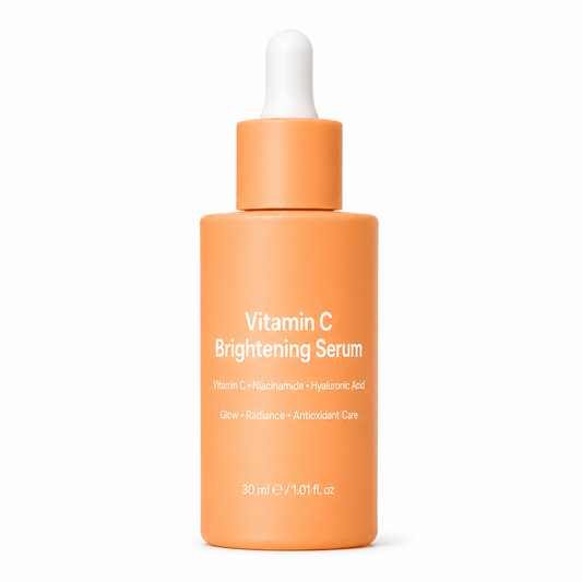 Vitamin C brightening serum in orange frosted dropper bottle