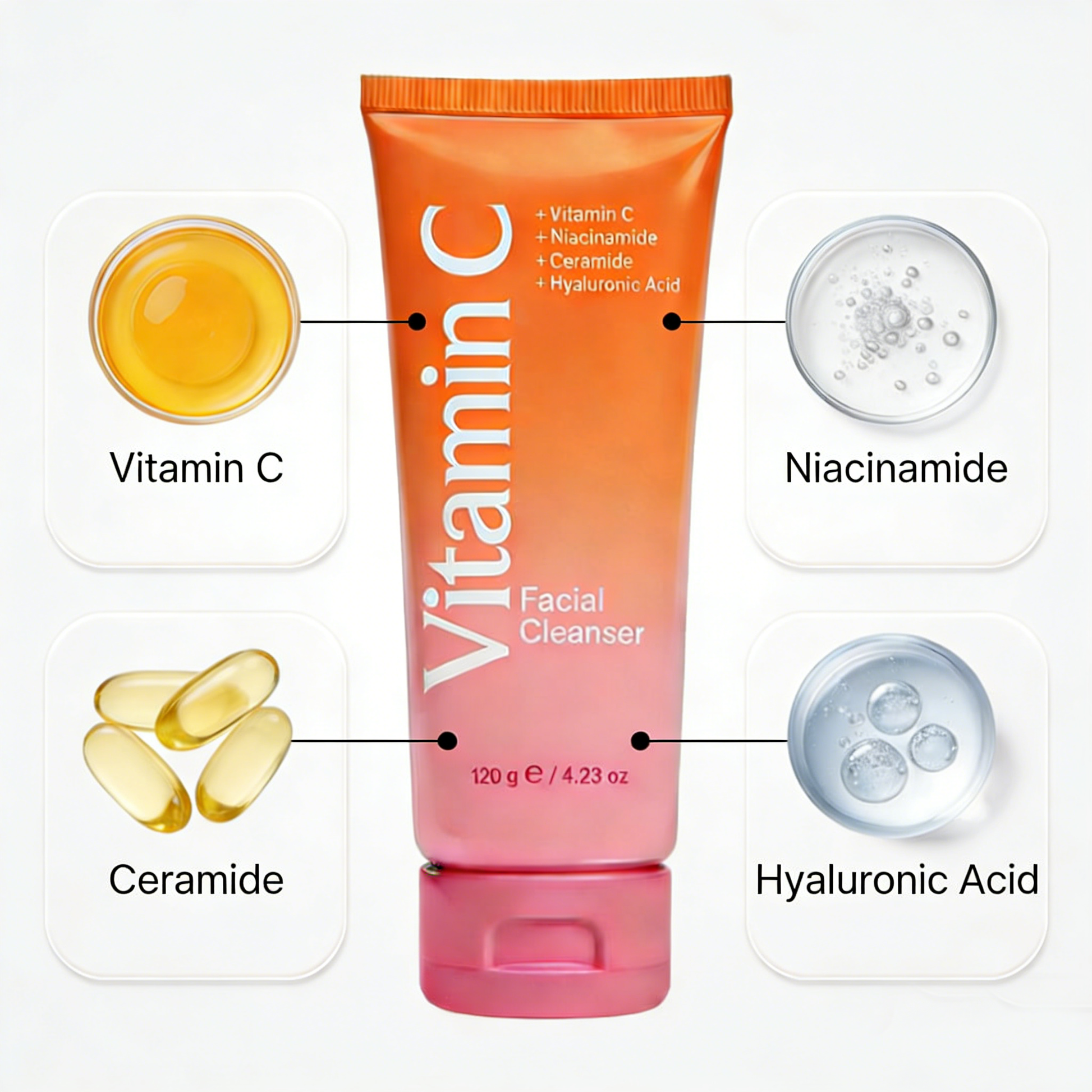 Vitamin C cleanser key ingredients for gentle brightening skincare