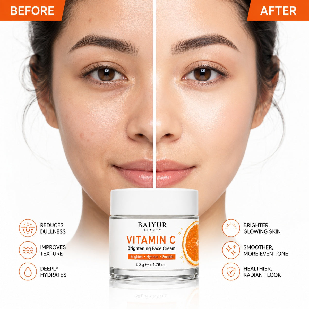 Vitamin C Brightening Face Cream before and after comp
