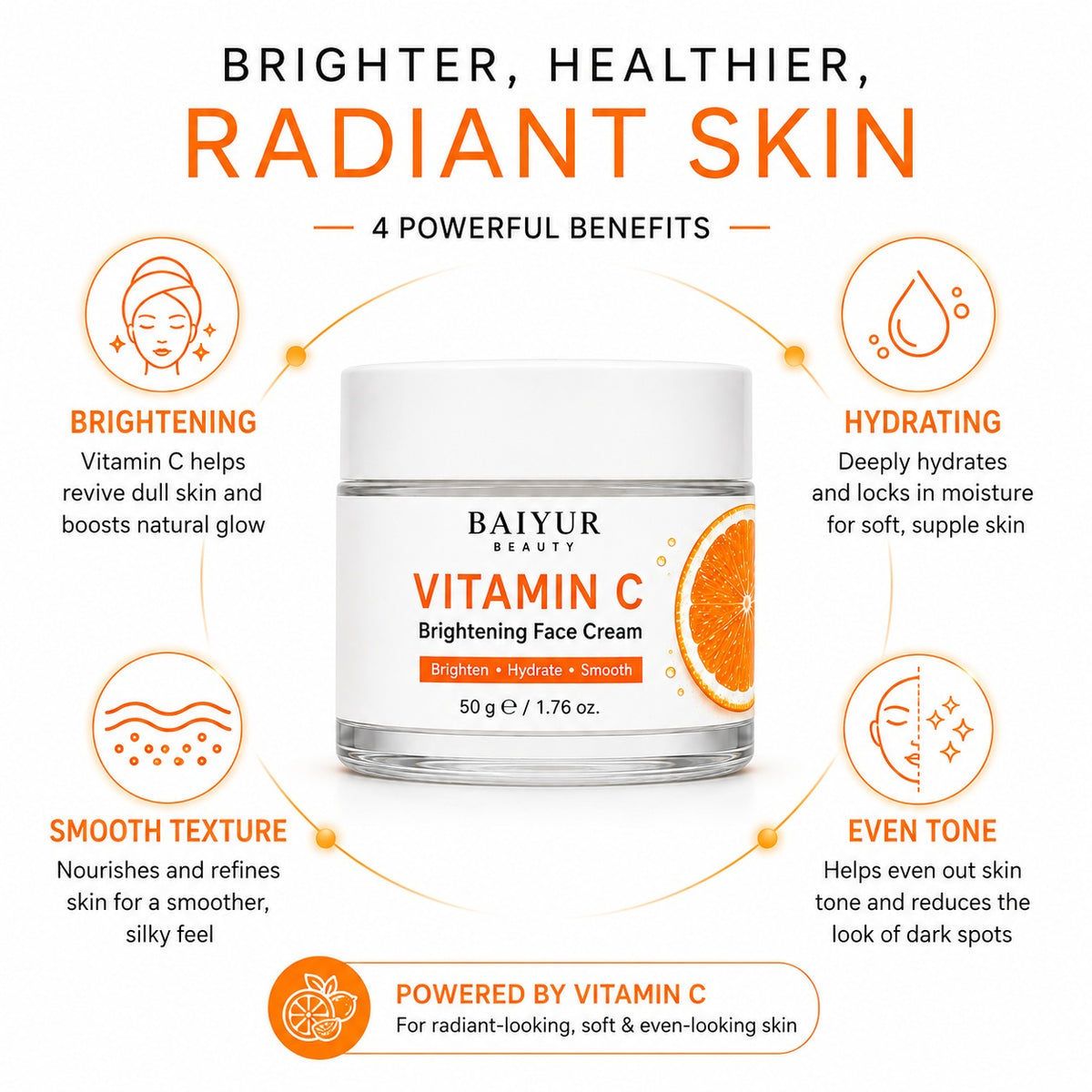 Vitamin C Face Cream benefits including radiance care, moisture barrier support, soft skin feel and daily moisturization