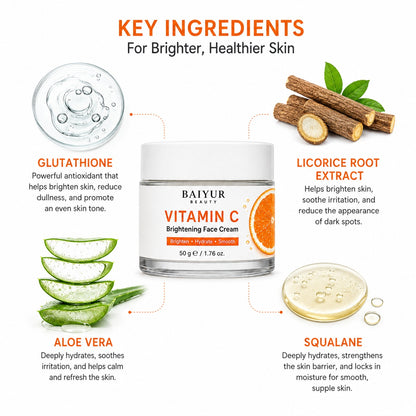 Vitamin C Face Cream with Glutathione, Licorice Root Extract, Aloe Vera and Squalane