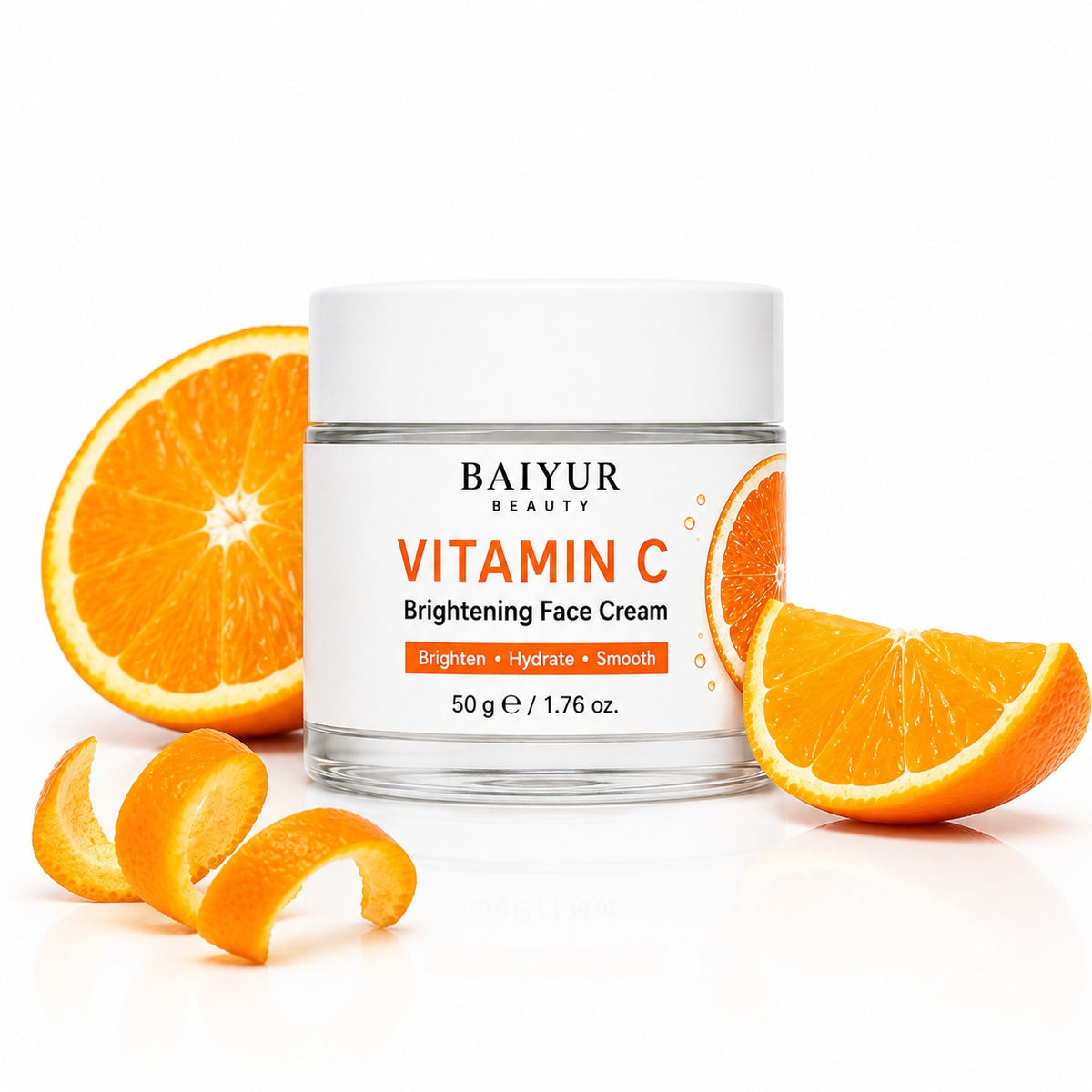 Vitamin C Brightening Face Cream with fresh orange elements in a clean minimalist skincare setting