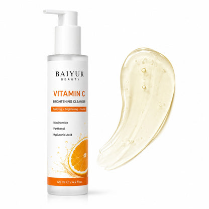 Vitamin C Brightening Facial Cleanser with natural light yellow gel texture on white background