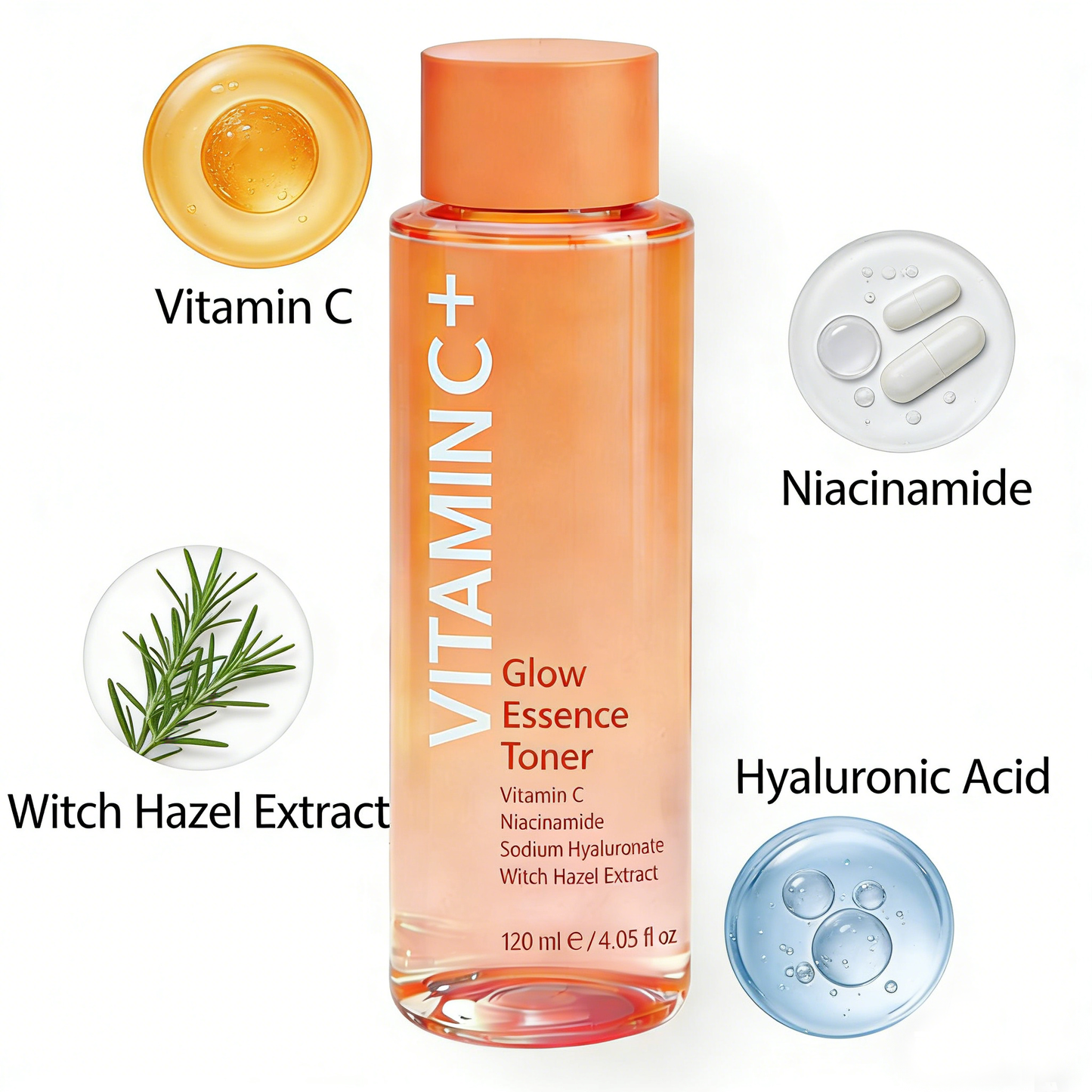 Vitamin C toner key ingredients for brightening and hydrating skincare