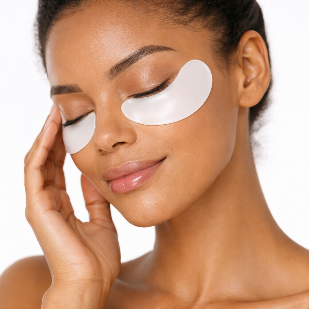 Milky white hydrogel under eye patches with soft cooling texture